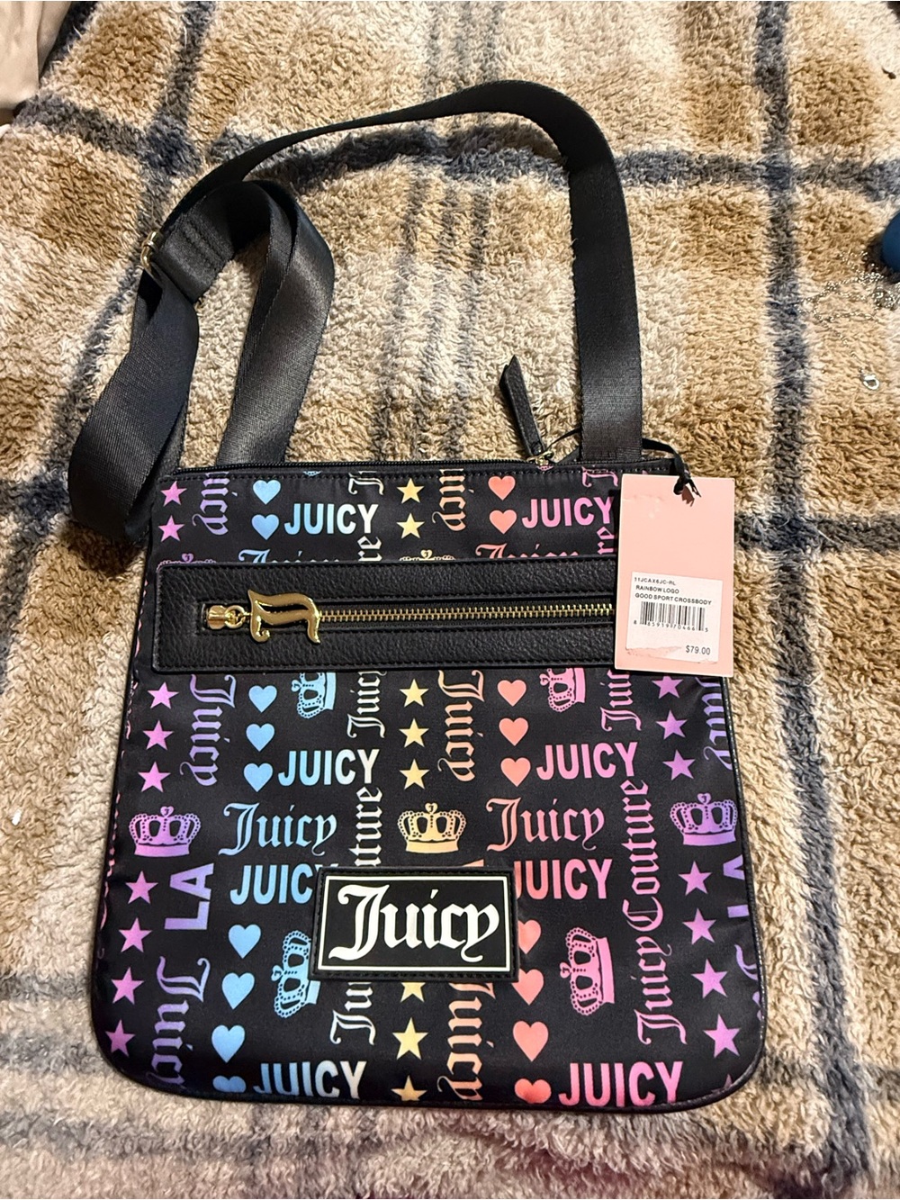 Juicy Couture Black Crossbody Bag with Rainbow Logo Print